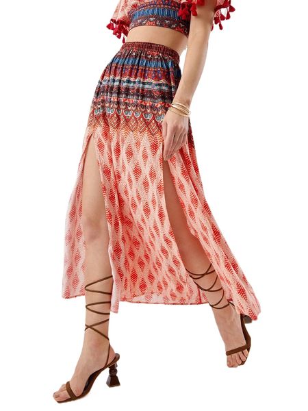 

geo print m-slit hem skirt y7a5#, Black