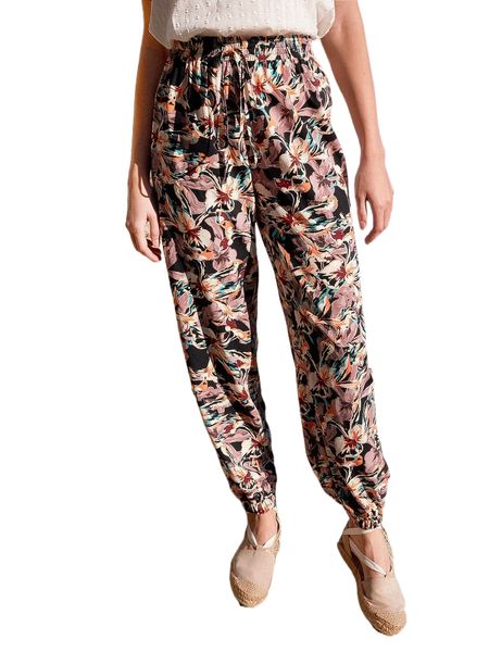 

allover floral print tie waist pants e9wx#, Black;white