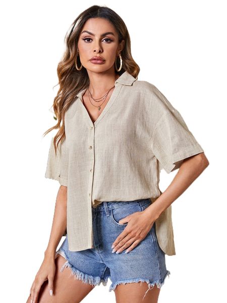 

drop shoulder button front blouse h5ur#, White