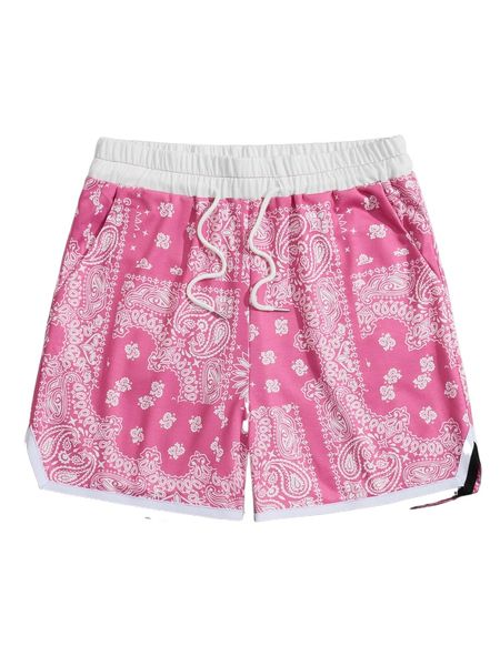 

romwe guys paisley print drawstring shorts l2mw#, White;black