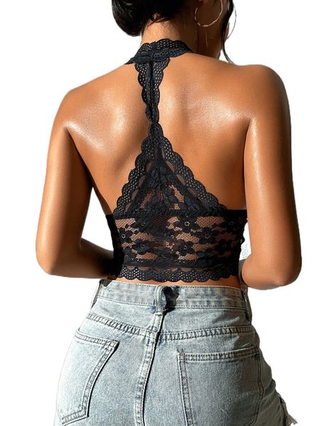 

scallop trim lace halter l8yw#, White