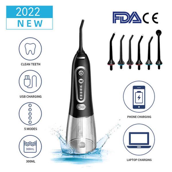 

portable oral irrigator usb rechargeable 5 model water flosser dental jet 300ml tank proof teeth cleaner 220510