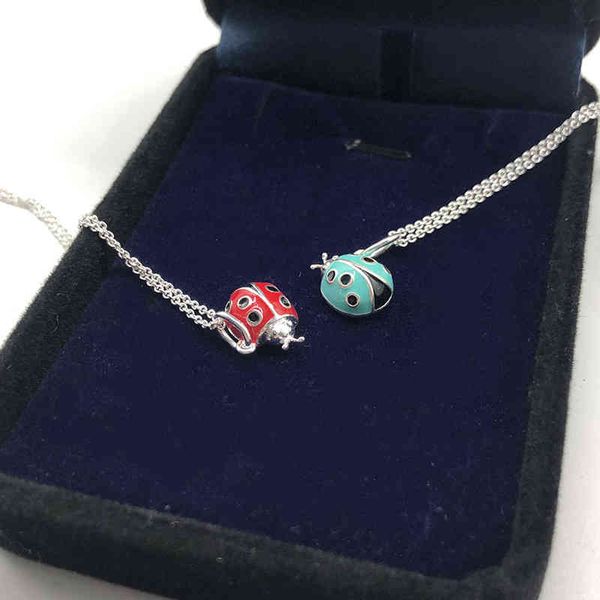 

ddb9 t family s925 sterling silver women's blue red seven star ladybug necklace fashion versatile personalized jewelry insect pendant