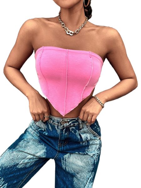 

stitching tie back bandana crop tube p1ir#, White