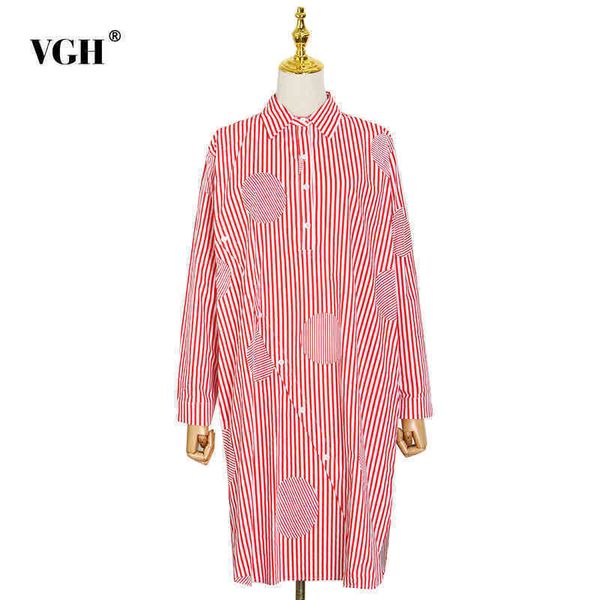 

casual loose striped dress for women lapel long sleeve blue elegant dresses female fashion clothing spring 210507, Black;gray