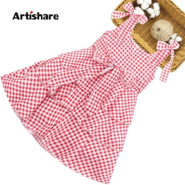 

kids dresses for girls plaid pattern girls dresses casual style child dress summer clothes girl 6 8 10 12 14 220707, Red;yellow