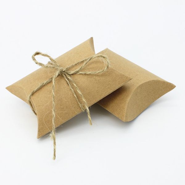 Braune Kissen-Geschenkboxen, Mini-Geschenkverpackung, Mini-Gastgeschenk zum Verpacken von Süßigkeiten und Schokolade, Seife für kleine Unternehmen, Schmuck und Hochzeitsfeiern mit Bindfaden