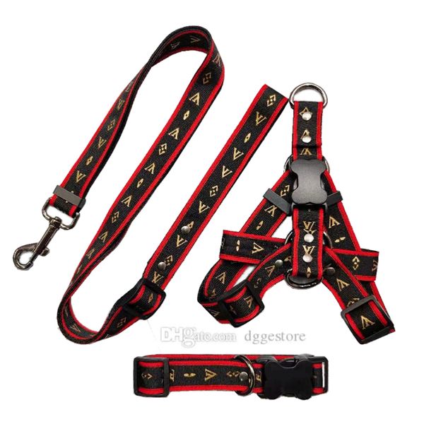 Set di guinzagli per collare per cani di design Classic Bronzing Letter Collari per animali domestici Cinture di sicurezza per auto in nylon Nessuna imbracatura per cani di taglia piccola, media e grande Bulldog Poodle Collie B106