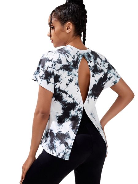 

tie dye cut out slit back sports tee m9ku#, Gray