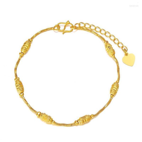 Cadeia de link Wholesale Pure Gold Color Ball Breads Bracelet for Women / Girls 18 3CM.Fashion JewelryLink LinkLink Lars22