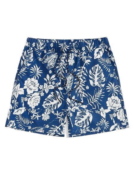 

men tropical print drawstring waist shorts s8g2#, White;black