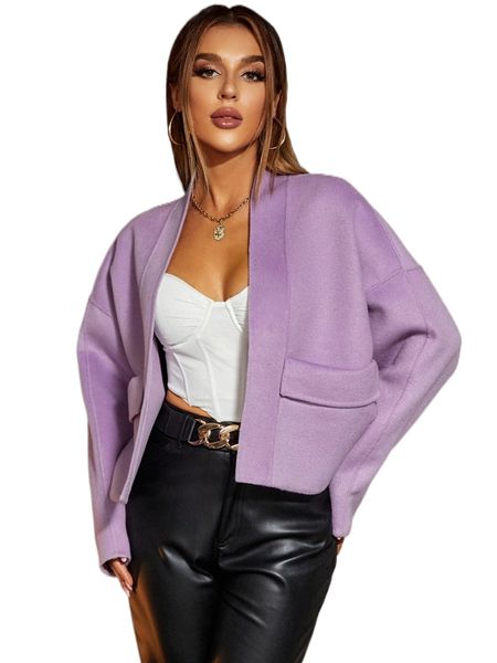 

miegofce drop shoulder flap detail open front overcoat w3it#, Black