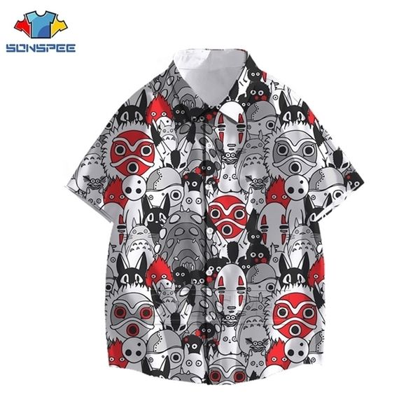 Miyazaki Hayao My Neighbor Totoro Camisa de hombre Spirited Away Camisa hawaiana Impresión 3D Verano Casual Camisas de playa Manga corta 220401