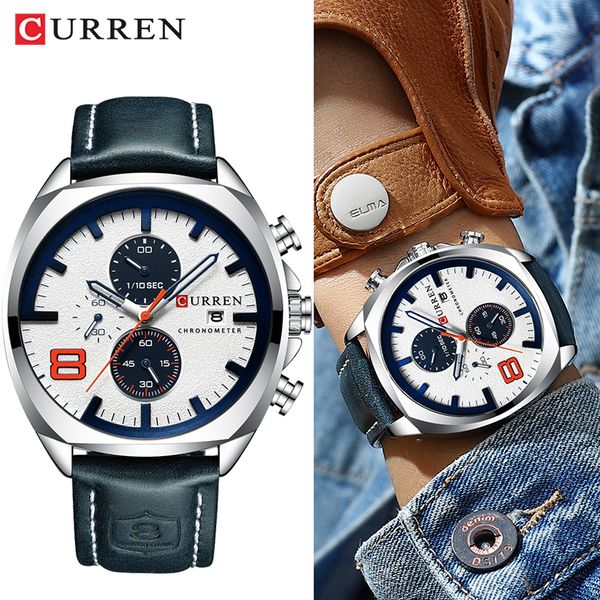 

curren luxury military chronograph quartz men watch fashion sport analog date leather man wristwatch male clock