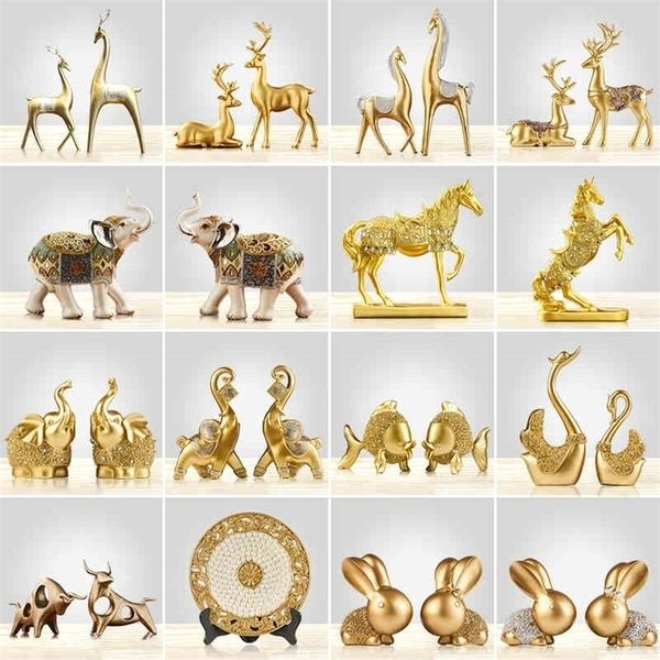 Chinesisch Feng Shui Goldener Pferd Elefant Statue Dekoration Erfolg Home Crafts Lucky Wealth Figurine Office Desk Ornamente Geschenk 220628