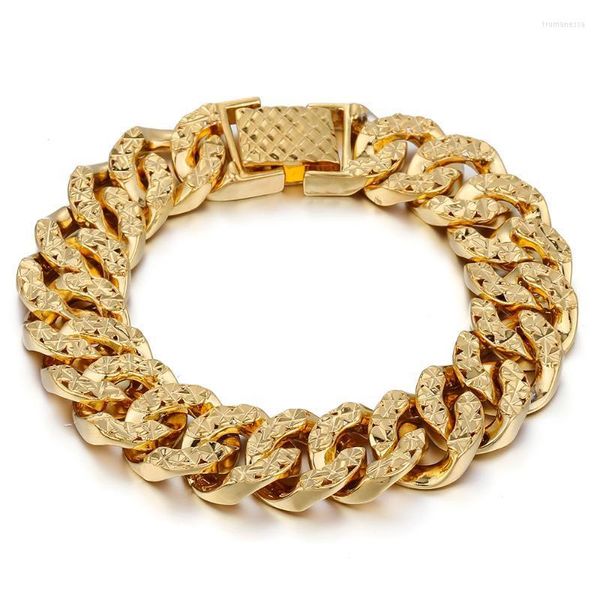 Цепочка звена 14 мм кубинское браслет желтый золотой браслеты для женщин мужские мужские украшения 20 см.