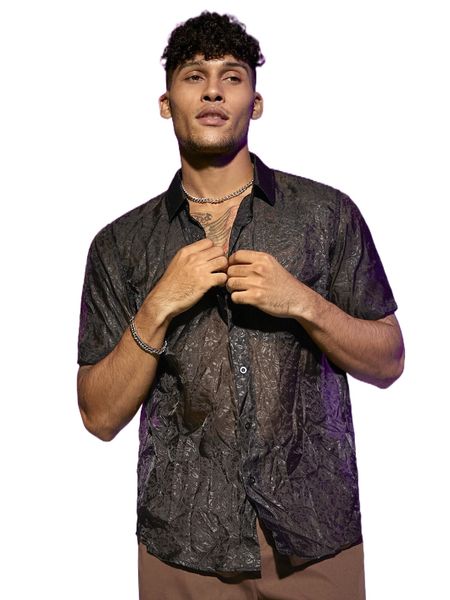 

men jacquard button front shirt v3jg#, White;black