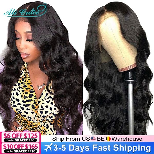 

ali grace body wave lace front wig 30 inch body wave human hair wigs for women brazilian preplucked lace front human hair wigs 220715, Black;brown