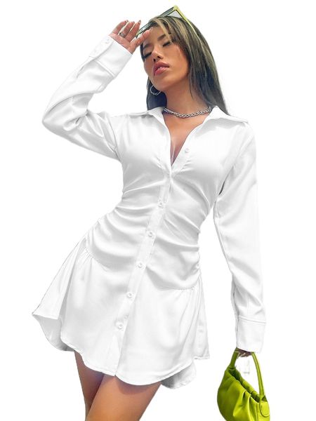 

grommet lace up back shirt dress 37wl#, Black;gray