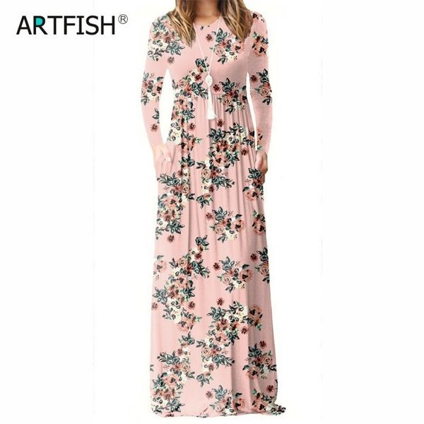 

women long sleeve maxi long dresses femme summer floral printed aline dress female boho beach sundress pockets plus size gv083 t200604, Black;gray