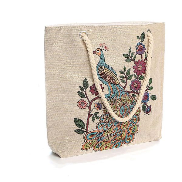 

evening bags national style canvas shopping bag high capacity bohemian cloth embroidered peacock women's 2022 fashion handbags