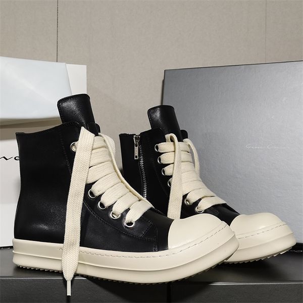 

high street rick men shoes genuine leather male sneakers rric owees mens casual shoes owens womens sneakers s 220815, Black