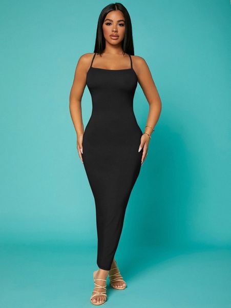 

sxy solid criss-cross backless bodycon dress m2wd#, Black;gray