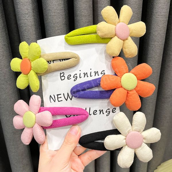 

korea's sweet flower hairpin children's candy color cloth hairpin girl side clip back head women hair accessories, Slivery;white