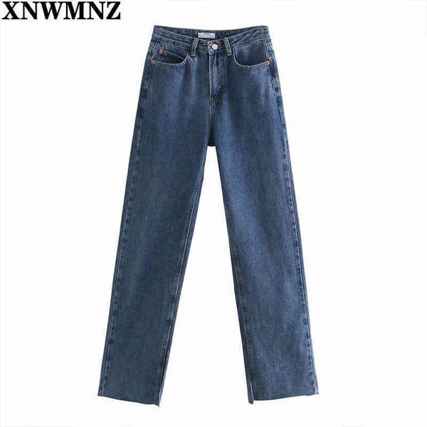 

xnwmnz women fashion rise slim flare jeans with split hems womens pants casual waist trousers woman 210513, Blue