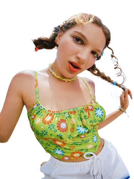 

romwe y2k revival floral ruched bust crop cami o3dm#, White