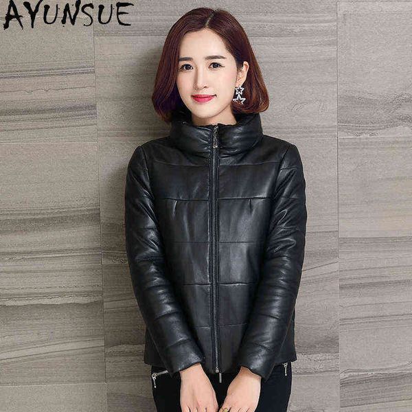 

ayunsue 2020 genuine leather coat women warm winter sheepskin coat female white duck down jacket short mujer chaqueta 1701 j220727, Black