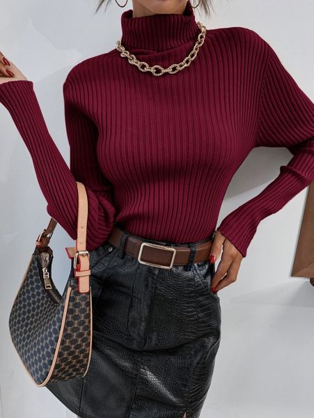 

high neck rib knit sweater without necklace s8hw#, White;black