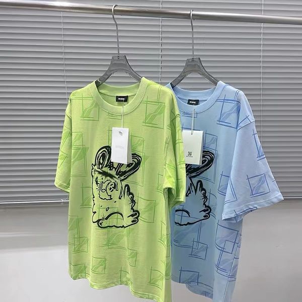 

2022 hand-painted print full short-sleeved loose couple models tee, Black;brown