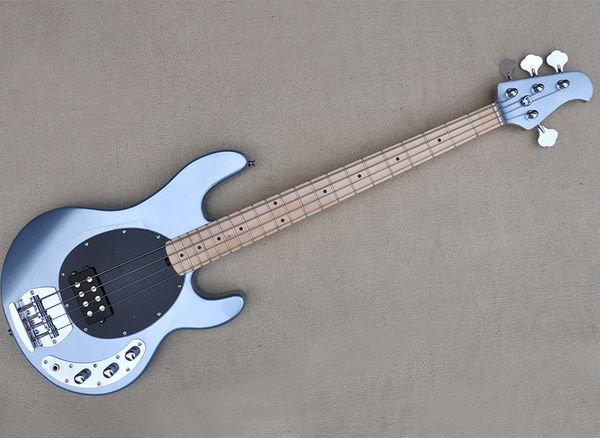 

silver 4 strings electric bass guitar with black pickguard