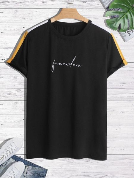 

men letter graphic contrast side seam tee h3xr#, White;black