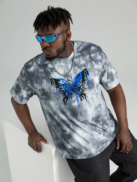 

extended sizes men butterfly and tie dye print tee x84i#, White;black