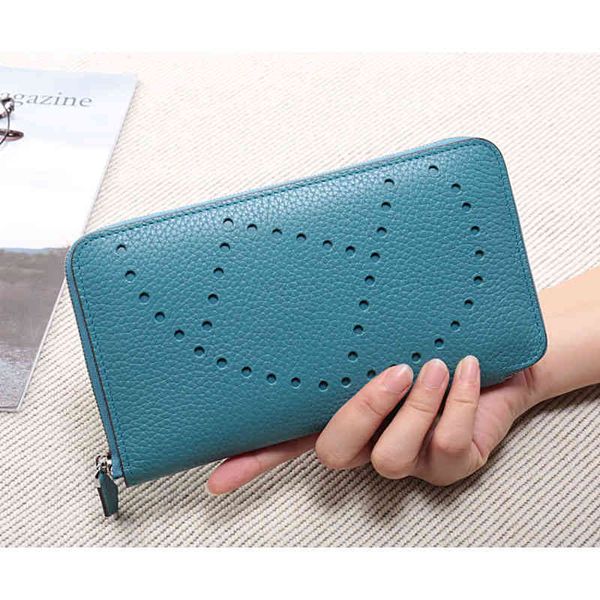 

female hallow off clutch 2022 new genuine leather wallet handbag long zipper round coin pouch for iphone, Red;black