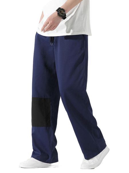 

men letter patched colorblock drawstring waist pants v5qd#, Black