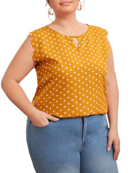 

plus keyhole neck scallop edge polka dot t3tx#, Black
