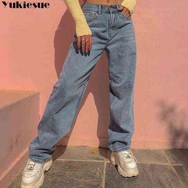 

women fashion jeans woman high waist casual mom denim clothing streetwear loose vintage straight wide leg pants female jeans t220728, Blue
