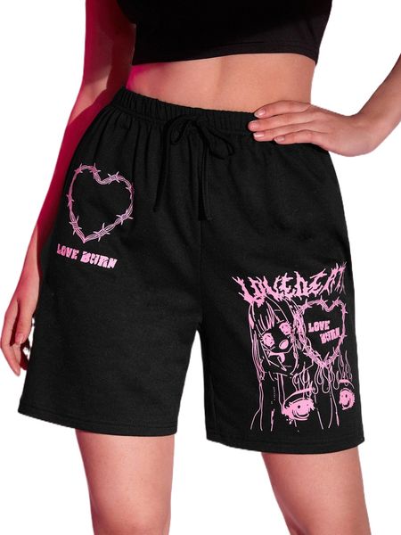 

romwe x aak altspo figure letter graphic shorts q9bn#, White;black