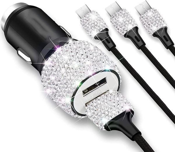 Dual USB Автомобильное зарядное устройство Bling Bling Handmade Rhinestones Crystal Car Crystal Car для быстрой зарядки автомобильных декоров для телефона Android