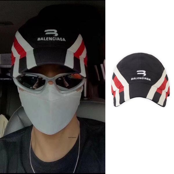 

ball caps paris b balencaigass letter printed independent paris style correct baseball cap stripe stitching sunscreen visor cap new nylon ha, Blue;gray