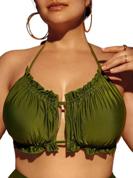 

plus frilled cut out tie back halter bikini w4xp#, Black