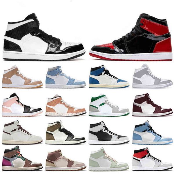 

jordons 1s basketball shoes patent bred carbon fiber all-star jumpman 1 bordeaux brushstroke tan gum university blue women men white chaussu