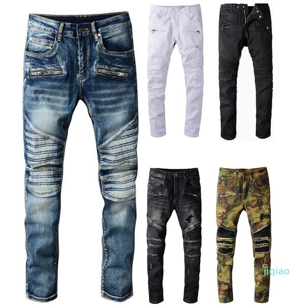 2022 jeans jeans New Fashion Mens Stylist Black Blue Jeans Skinny strappato Stretch Slim Fit Hop pantaloni con buchi per uomini