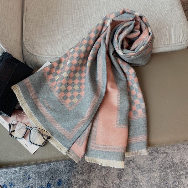 

trendy plaid scarves fashion tassel designer scarf 6 colors warm shawls vacation street style female scarves accessories, Blue;gray