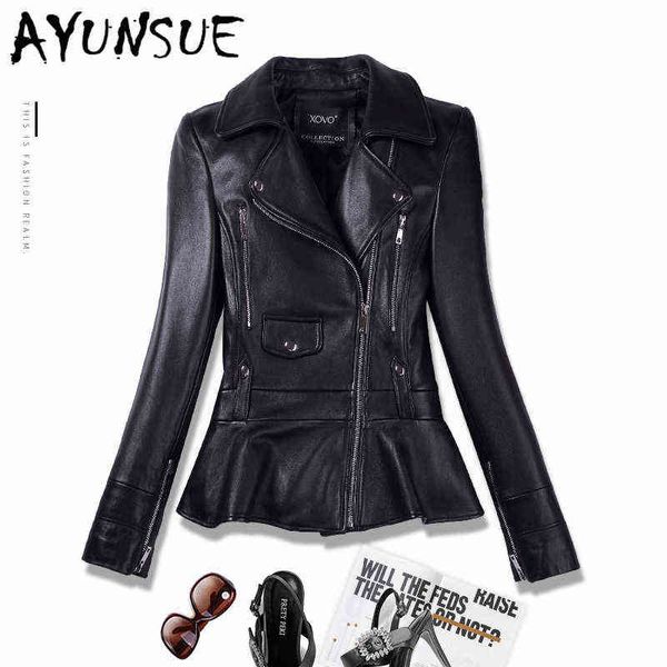 

ayunsue 100 real sheepskin coat female leather coat short slim jackets for women outerwear jaqueta de couro 817163 j220727, Black