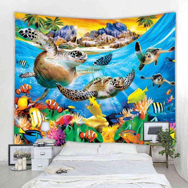 Meeresschildkröte dekorativer Teppich Mandala böhmischer Wandteppich Art Deco Decke Vorhang zum Aufhängen im Schlafzimmer zu Hause J220804