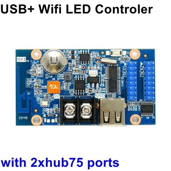 Controladores HD-WF2 HD-U60-75 USB + WIFI Assíncrono LED Controlador Full Color Screen Display Cartão de controle 768*64 pixels 2*hub75 portas